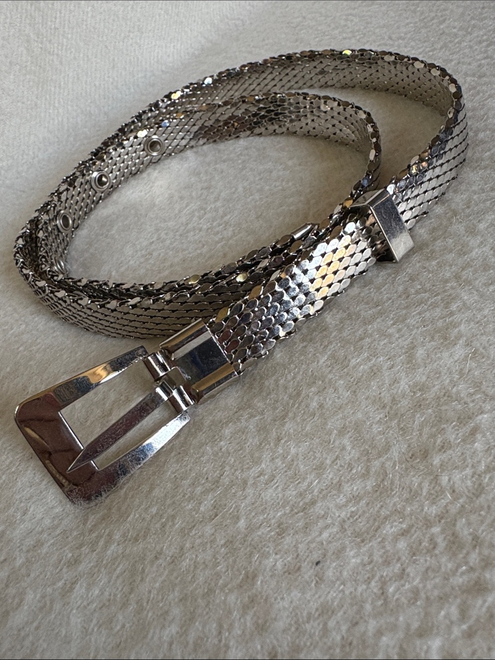 Women’s Silver Metallic Mesh Belt with Polished Buckle